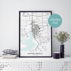 Invercargill, New Zealand City Map Print Wall Art | Print At Home | Digital Download File