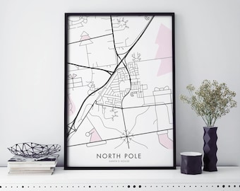 North Pole, Santa's House, Christmas Art, Map Print Wall Art | A4 A3 A2 A1