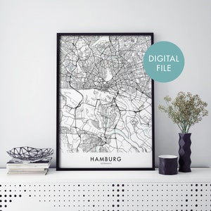 Hamburg, Germany City Map Print Wall Art | Print At Home | Digital Download File