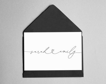 Personalised Couples Name Heart Card - Engagement, Wedding, Valentine's Day, Love - Script Font