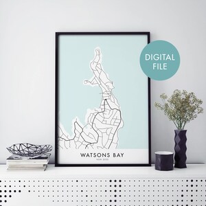 Watsons Bay, Sydney, Australien Stadtplan Druck Wandbild | Druck zu Hause | Digital Download Datei