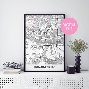 ヨハネスブルグ、南アフリカの都市地図プリント ウォールアート | 自宅でプリント | デジタルダウンロードファイル