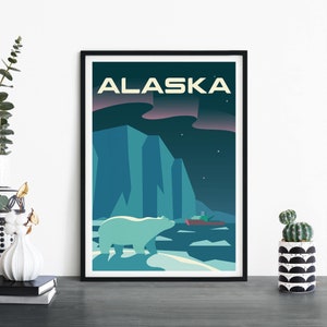 Alaska, EE. UU., Arte de pared ilustrativo de viaje, 4 x 6 5 x 7 A4 A3 A2 A1