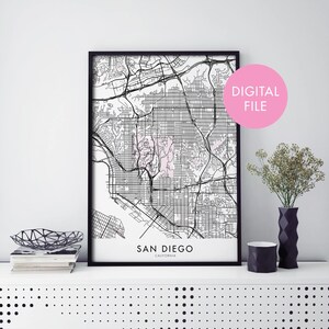 サンディエゴ、カリフォルニア州の都市地図プリント ウォールアート | 自宅で印刷 | デジタルダウンロードファイル