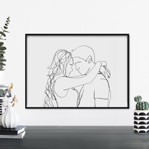 Couple Embracing Line Drawing Print Wall Art | 4x6 5x7 A4 A3 A2 A1