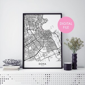 ドーハ、カタールの都市地図プリント ウォールアート | 自宅で印刷 | デジタルダウンロードファイル
