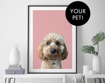 Custom Illustrated Personalized Pet Portrait Print Wall Art