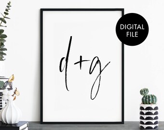 DIGITAL DOWNLOAD Custom Couples Initials Poster Print Wall Art - Downloadable JPEG File