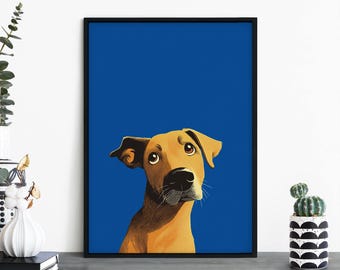 Blue Pup, Colorful Cartoon Dog Print Wall Art | A4 A3 A2 A1