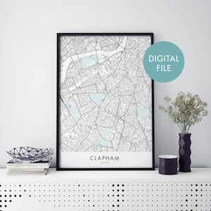 Clapham, London, England UK Kunst, Stadtplan Druck Wandkunst | Druck zu Hause | Digital Download Datei