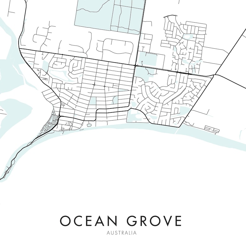 Ocean Grove Victoria Australia City Map Print Wall Art Etsy