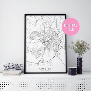 Chester, Engeland UK Stadskaart Print Wall Art Poster | Afdrukken Thuis | Digitaal downloadbestand
