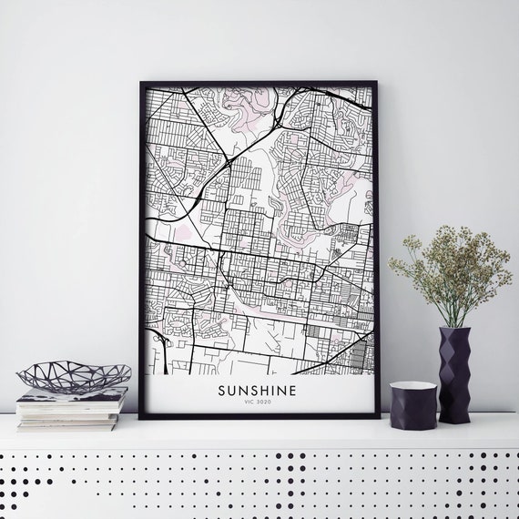 Digital Download File Melbourne City Map Print Wall Art Sunshine Print At Home