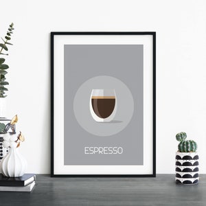 Arte de pared de impresión ilustrativa de café expreso / 4x6 5x7 A4 A3 A2 A1