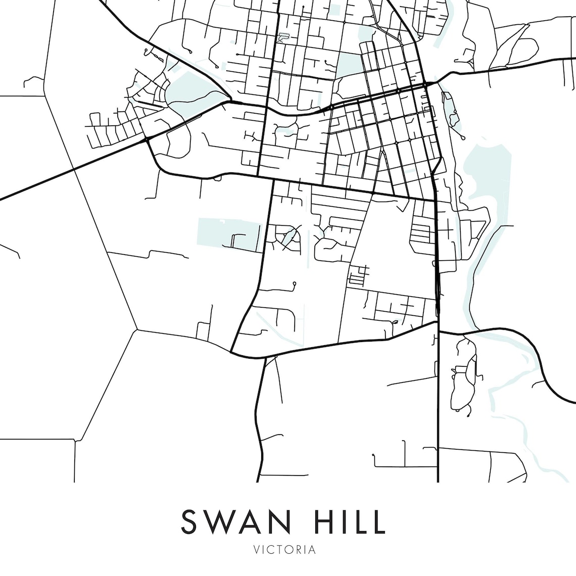 Swan Hill Victoria Australie Art City Map Print Wall Art Etsy France
