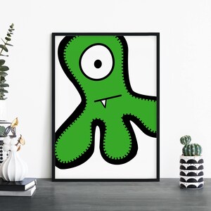 Tom / Green Monster Kids Children's Print Wall Art / 4x6 5x7 A4 A3 A2 A1