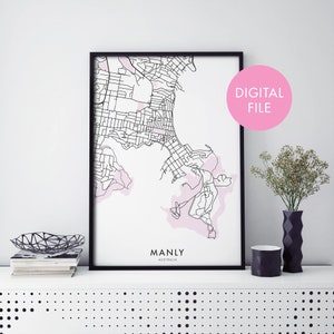 Manly, New South Wales, Australië Stadsplattegrond Print Wall Art | Afdrukken Thuis | Digitaal downloadbestand