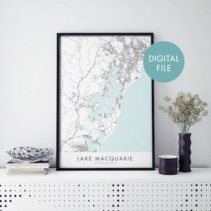 Lake Macquarie, New South Wales, Australië Stadsplattegrond Print Kunst aan de muur | Print At Home | Digitaal downloadbestand