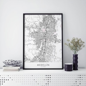 Medellín, Colombie Art, Carte de la ville Imprimer Art mural | A4 A3 A2 A1