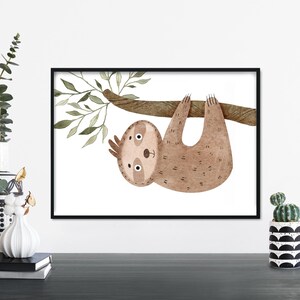 Colgando perezoso cartel impresión pared arte / niños niños niños niñas dormitorio infantil / A4 A3 A2 A1