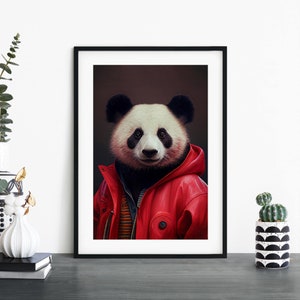 Panda in a Red Jacket Print Wall Art | A4 A3 A2 A1