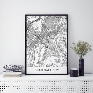 Mapa de la ciudad de Guatemala Imprimir Póster de arte mural / A4 A3 A2 A1