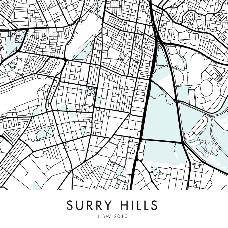 Surry Hills Sydney Australia City Map Print Wall Art Print Etsy Australia