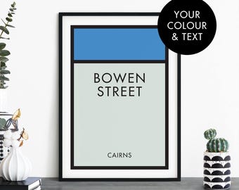 Custom Monopoly-Style Poster Print Wall Art | Personalise Your Text & Colour