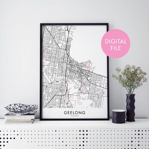 ジーロング、ビクトリア州、オーストラリアの都市地図プリント ウォールアート | 自宅で印刷 | デジタルダウンロードファイル