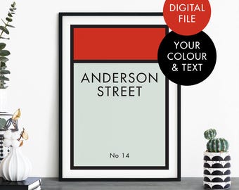 DIGITAL DOWNLOAD Custom Monopoly-Style Poster Print Wall Art | Personalise Your Text & Colour | Downloadable JPEG File