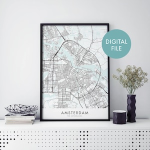 Amsterdam, Pays-Bas Plan de la ville Imprimer Affiche d’art mural | Imprimer à la maison | Fichier de téléchargement numérique