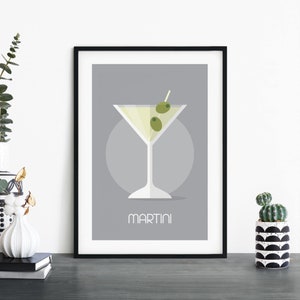 Arte de pared de impresión ilustrativa de cóctel Martini / 4x6 5x7 A4 A3 A2 A1