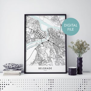 Belgrado, Serbia Mapa de la ciudad Imprimir arte mural / Imprimir en casa / Descargar archivo digital