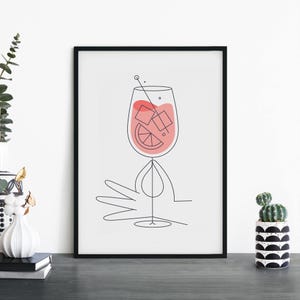 Impresión ilustrativa de arte mural con cóctel Aperol Spritz / 4x6 5x7 A4 A3 A2 A1