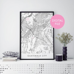 Arte da parede do impressão do mapa da Cidade da Guatemala Pôster | Imprimir em casa | Arquivo de download digital