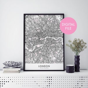 Londres, Inglaterra Arte del Reino Unido, City Map Print Wall Art / Print At Home / Digital Download File