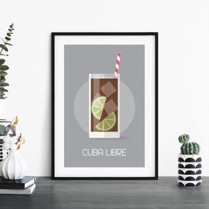 Cuba Libre Cóctel Ilustrativo Impresión Pared Arte / 4x6 5x7 A4 A3 A2 A1