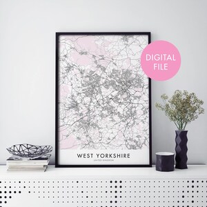 West Yorkshire, England UK City Map Print Wall Art | Print At Home | Digital Download File