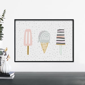 Helado Yummalicious Infantil Ilustrativo Impresión Infantil Arte mural / 4x6 5x7 A4 A3 A2 A1