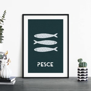 Pesce / Comida italiana Retro Impresión ilustrativa Arte de pared / 4x6 5x7 A4 A3 A2 A1