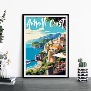Costa de Amalfi, Italia, Arte de pared ilustrativo de viaje, 4 x 6 5 x 7 A4 A3 A2 A1