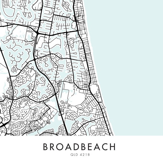 Broadbeach Map Gold Coast Broadbeach Gold Coast Australia City Map Print Wall Art | Etsy Ireland
