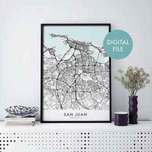 San Juan, Puerto Rico City Map Print Wall Art | Print At Home | Digital Download File