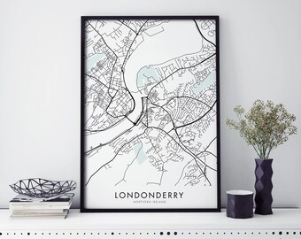 Londonderry, Northern Ireland Art, City Map Print Wall Art | A4 A3 A2 A1