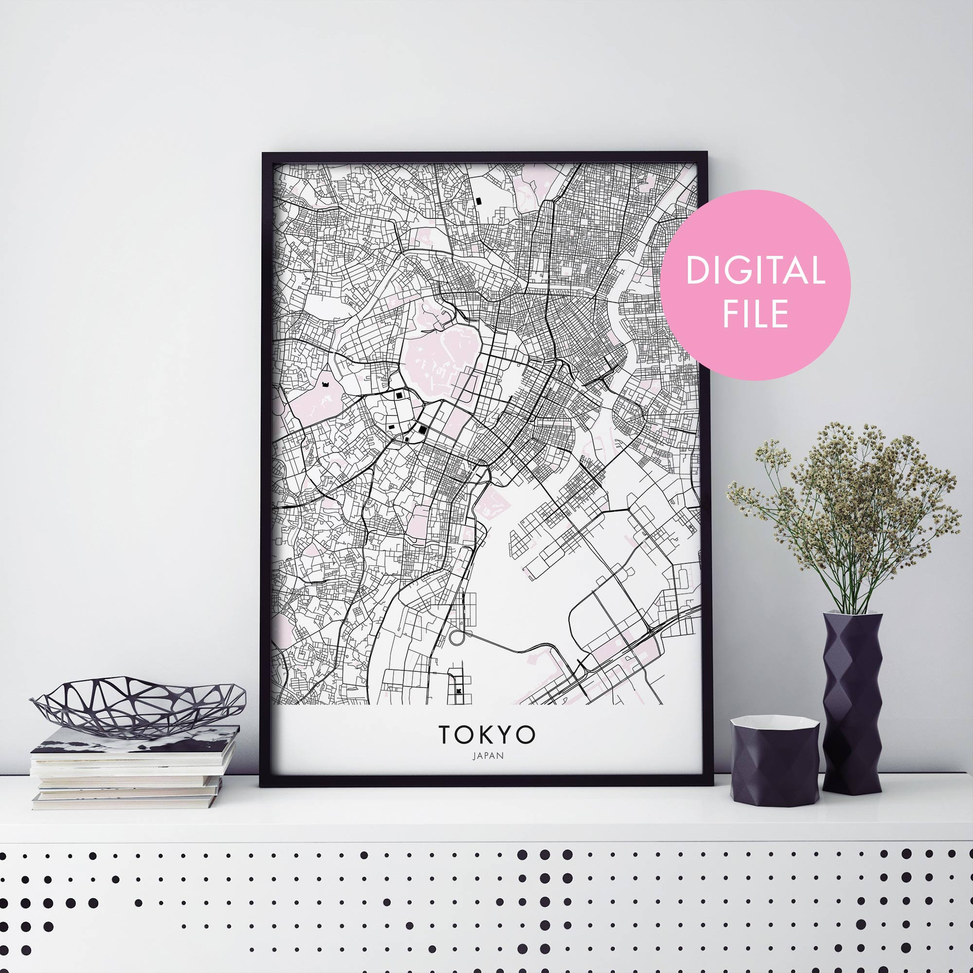 Tokyo, Japan City Map Print Wall Art | Print At Home | Digital Download File