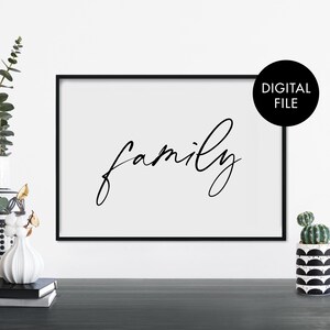 Family Black & White Text Poster Print Wall Art | Print At Home | Digital Download File