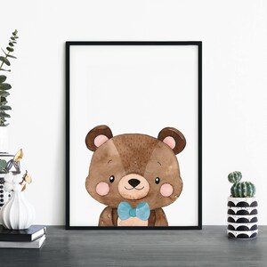 Oso en una pajarita Animal Acuarela Kids Children's Print Wall Art / 4x6 5x7 A4 A3 A2 A1