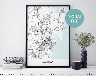 Mackay, Queensland, Australien Stadtplan Druck Wandkunst | Druck zu Hause | Digital Download Datei