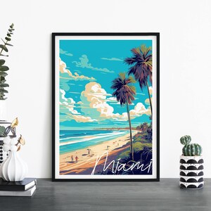 Miami, Florida / Arte ilustrativo de la pared de la impresión de viajes / 4x6 5x7 A4 A3 A2 A1