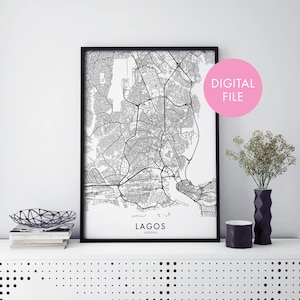 Lagos, Nigeria City Map Print Wall Art | Print At Home | Digital Download File